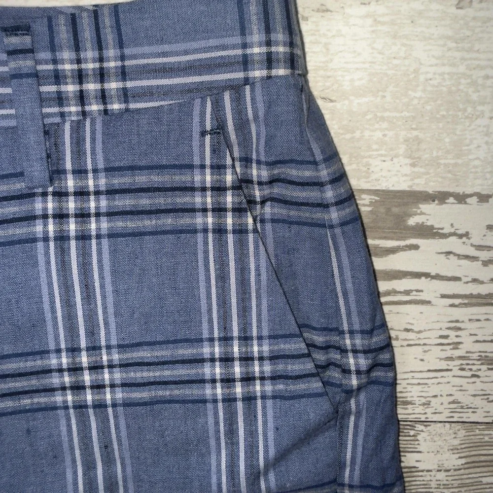 Banana Republic Pants Womens 2 Blue Plaid Linen Blend Twill Cropped Dress